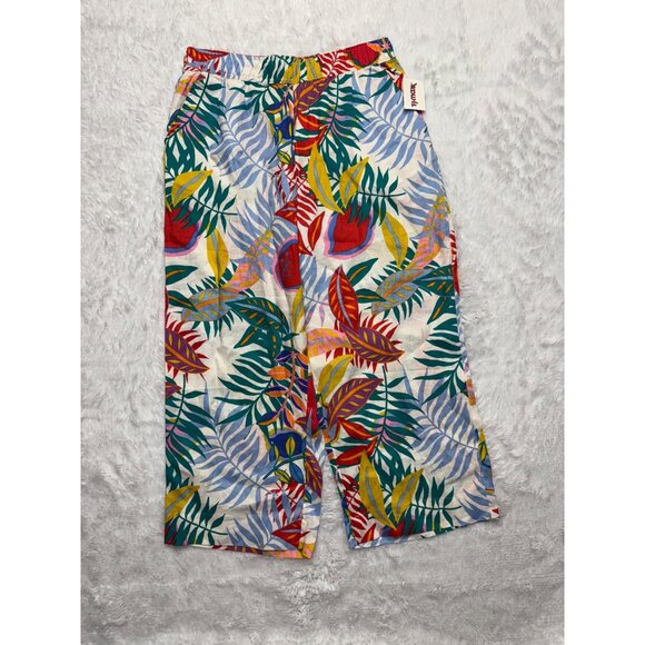 C&C California Multi-Color Tropical Floral Linen Pull On Wide :Leg Pants XL NWT - Picture 2 of 10
